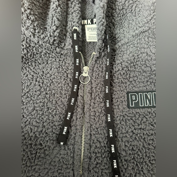PINK Victoria's Secret Gray Sherpa Hoodie Size Large - Picture 6 of 7